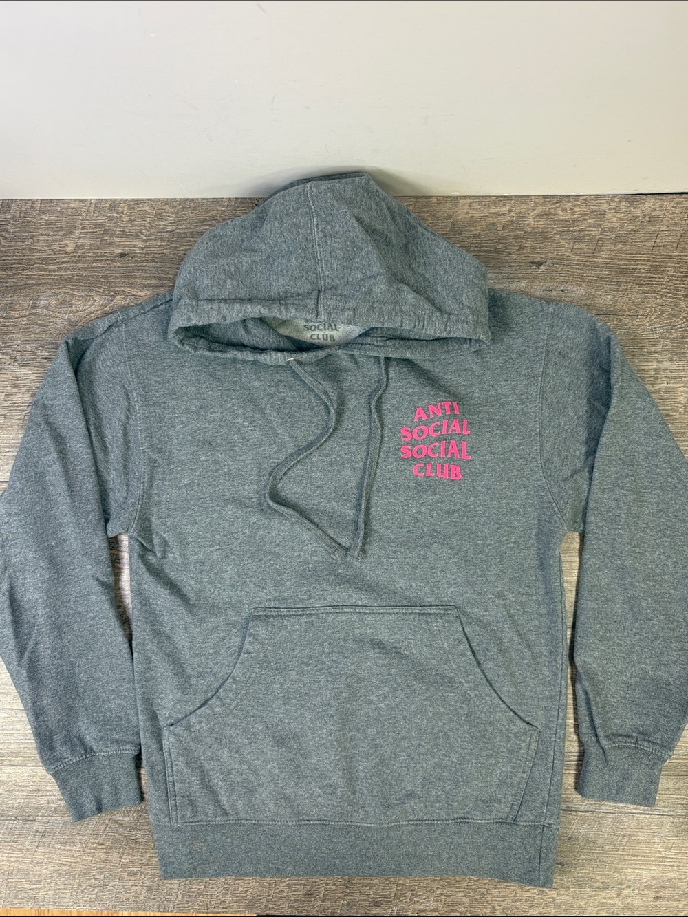 Anti Social Social Club Gray Pink Logo Pullover Hoodie Size S